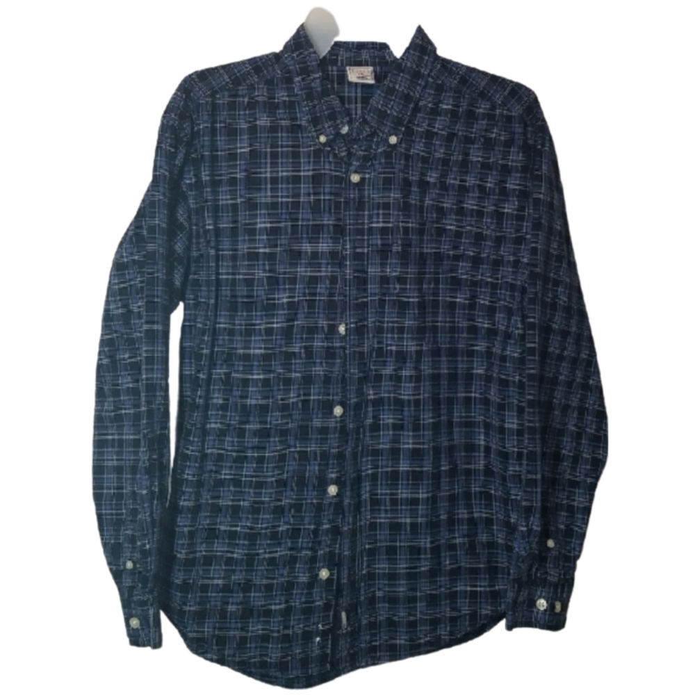 ⭐E)  Old Navy Blue Plaid Button-Down Shirt Long Sleeve Juniors XXL